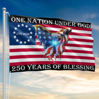 One Nation Under God Flag | 250 Years of Blessing | Patriotic Eagle & Betsy Ross Design | Double-Sided Grommet House Flag