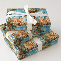 Burj Al Arab Holiday Wrapping Paper, Dubai Christmas Wrapping Paper, Watercolor Dubai Gift Wrap, Tropical Skyline Xmas Wrapping Paper