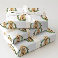 Dog Wreath Holiday Gift Wrap, Goldendoodle Christmas Wrapping Paper, Adorable Puppy Christmas Wrapping Paper, Dog Lover Gift Wrap Roll