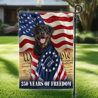 Rottweiler Garden Flag 250 Years of Freedom | American Flag Dog Design | Weather-Resistant Polyester | Patriotic Yard Decor for Dog Lovers