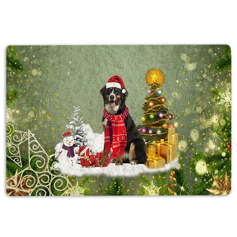Bernese Mountain Dog Welcome Mat, Bernese Mountain Dog Christmas Doormat, Bernese Dog Floor Mat, Dog Lover Holiday Entrance Rug, Winter Present
