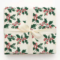 Classic Christmas Gift Wrap, Vintage Holly Berry Wrapping Paper, Botanical Holiday Wrapping Paper, Red Berry Paper, Festive Gift Wrap