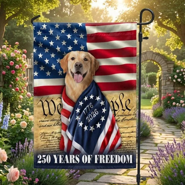 Golden Retriever American Flag Garden Flag | 250 Years of Freedom 1776-2026 | Double-Sided Patriotic Outdoor Decor | Dog Lovers Gift