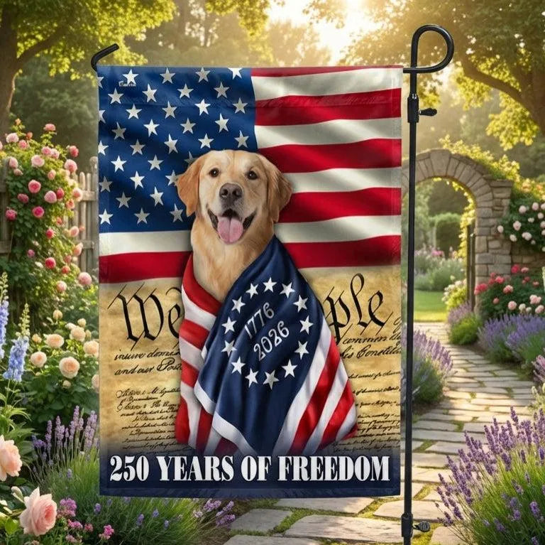 Golden Retriever American Flag Garden Flag | 250 Years of Freedom 1776-2026 | Double-Sided Patriotic Outdoor Decor | Dog Lovers Gift