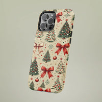 Vintage Red Bow Ornament Holiday Phone Case, Christmas Tree Phone Case for iPhone, Festive Winter Tough Phone Case, Christmas Present for Her