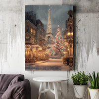 Eiffel Tower Winter Canvas Print, Paris Christmas Canvas Wall Art, Snowy Paris Landscape Wall Decor, Holiday Season Canvas Art, Winter Present