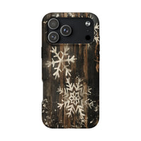 Rustic Winter Wood Snowflakes Cover, Snowflake Phone Case iPhone, Comfy Weathered Wood Tough iPhone Case, Holiday Christmas Present