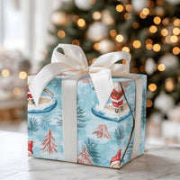 Winter Ice Gift Wrap, Watercolor Paddleboarding Santa Wrapping Paper, Pastel Tree Christmas Gift Wrap, Festive Holiday Wrapping Paper Roll