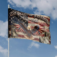 250 Years of Freedom House Flag | Eagle Liberty Bell Statue of Liberty Art | Premium Weather-Resistant Polyester | Patriotic Gift for History Lovers