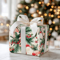 Tropical Holiday Gift Wrap, Pink Flamingo Christmas Wrapping Paper, Adorable Flamingo Wrapping Paper, Winter Holly Gift Wrap, Xmas Gift Wrap