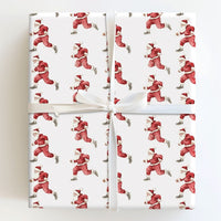 Jogging Claus Gift Wrap, Running Santa Christmas Wrapping Paper, Watercolor Runner Wrapping Paper, Humorous Holiday Fitness Wrapping Paper