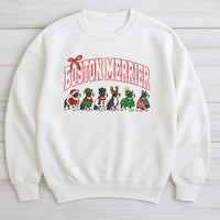 Boston Terrier Christmas Crewneck, Boston Merrier Sweatshirt, Humorous Dog Holiday Sweater, Boston Terrier Pullover, Dog Lover Xmas Present