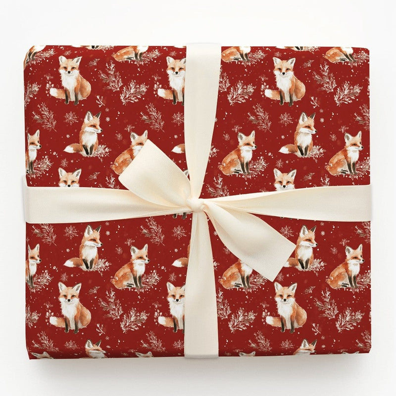Watercolor Woodland Animal Gift Wrap, Winter Fox Wrapping Paper, Christmas Fox Holiday Paper, Red Fox Present Wrap, Adorable Woodland Gift Wrap