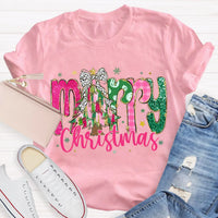 Festive Holiday Teacher Shirt, Merry Christmas Colorful Glitter Teacher T-Shirt, Christmas School Educator Graphic Tee