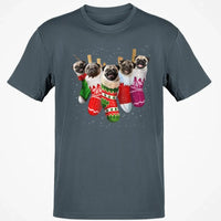 Humorous Xmas Pug Dog Shirt, Pug Christmas Socks T-Shirt, Holiday Animal Graphic Tee, Christmas Puppy Santa T-Shirt, Dog Lover Present