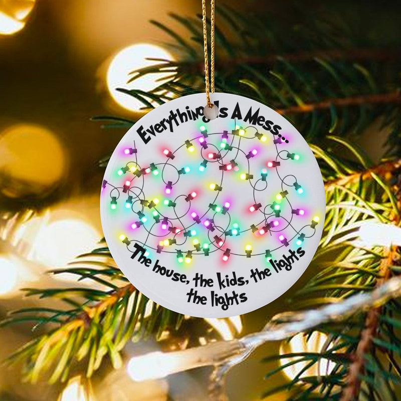 Tangled Lights Ceramic Ornament, Humorous Everythings A Mess Christmas Ornament, Humorous Holiday Tree Ornament, Chaos Gag Present for Parents