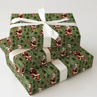 Musical Christmas Wrapping Paper Roll, Vintage Santa Trumpet Wrapping Paper, Sage Green Retro Gift Wrap, Musician Holiday Wrapping Paper