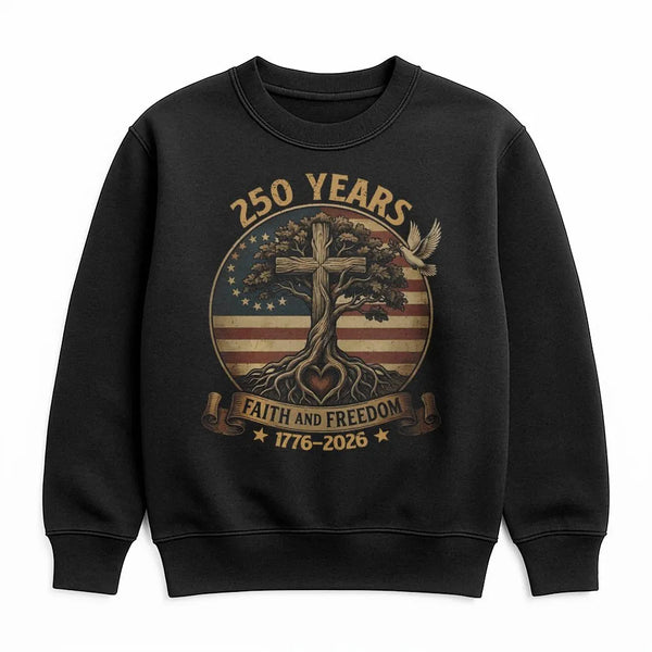 250 Years Faith And Freedom Sweatshirt | 1776-2026 USA Patriotic Cross Design | Premium Cotton-Poly Blend | Unisex Gift For American Patriots