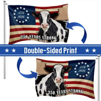 250 Years Strong Dairy Cow American Flag | 1776-2026 Betsy Ross Patriotic House Flag | UV-Resistant Polyester | Farm & Garden Decor