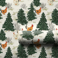 Winter Farm Gift Wrap, Christmas Chicken Wrapping Paper, Snowy Pine Forest Wrapping Paper, Rustic Holiday Chicken Wrapping Paper Roll
