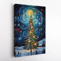 Impressionist Winter Landscape Print, Christmas Tree Canvas Wall Art, Snowy Evergreen Pine Decor, Festive Holiday Canvas Wall Hanging