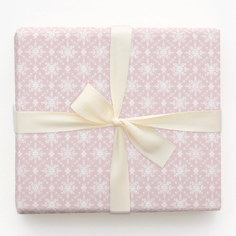 Lace Winter Holiday Gift Wrap, Pink Snowflake Wrapping Paper, Pastel Christmas Wrapping Paper, Festive Snowflake Present Paper, Xmas Gift Wrap
