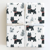 Scottie Christmas Gift Wrap, Scottish Terrier Wrapping Paper, Watercolor Dog Wrapping Paper, Black Scottie Present Wrap, Holiday Dog Paper
