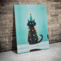 Holiday Tree Cat Print, Black Cat Christmas Digital Wall Art, Whimsical Cat Christmas Poster, Festive Pet Decor, Printable Digital Download