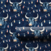 Holiday Lights Bull Gift Wrap, Christmas Bull Wrapping Paper, Festive Bull Wrapping Paper, Farmhouse Cattle Gift Wrap, Winter Holiday Wrap