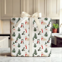 Comfy Winter Scarf Kitten Gift Wrap, Christmas Cat Wrapping Paper, Festive Pine Tree Wrapping Paper, Adorable Holiday Cat Lover Gift Wrap