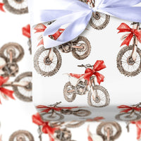 Dirt Bike with Bow Holiday Gift Wrap, Motocross Christmas Wrapping Paper, Red Dirtbike Xmas Wrapping Paper, Biker Holiday Present Paper Roll