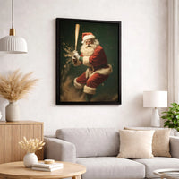 Action Sports Holiday Canvas, Santa Claus Baseball Canvas Print, Christmas Baseball Wall Art, Humorous Santa Sports Fan Canvas Wall Decor