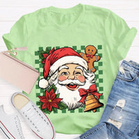 Retro Holiday Graphic Tee, Checkerboard Santa Gingerbread Man Christmas T-Shirt, Adorable Xmas Cookie Shirt, Festive Top