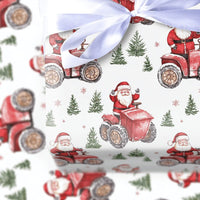 Farmhouse Santa Gift Wrap Roll, Santa on Tractor Christmas Wrapping Paper, Watercolor Holiday Wrapping Paper, Rustic Christmas Present Wrap