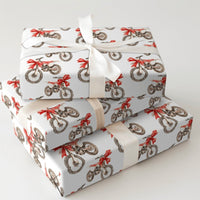 Dirt Bike with Bow Holiday Gift Wrap, Motocross Christmas Wrapping Paper, Red Dirtbike Xmas Wrapping Paper, Biker Holiday Present Paper Roll