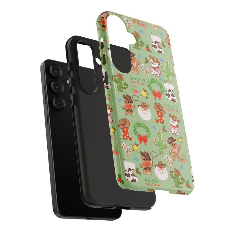 Western Gingerbread Cactus Santa Pattern Cover, Howdy Christmas Cowboy Samsung Galaxy Phone Case, Country Christmas Holiday Phone Case