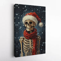 Santa Hat Holiday Canvas Wall Art, Christmas Skeleton Canvas Print, Gothic Xmas Wall Art Canvas, Spooky Winter Artwork, Creepy Holiday Present