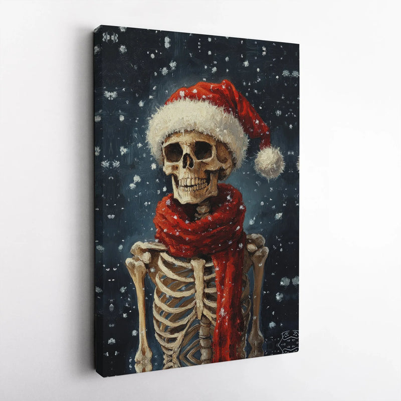 Santa Hat Gothic Wall Art, Christmas Skeleton Canvas Wall Art, Spooky Holiday Canvas Print, Dark Xmas Room Decor, Digital Download