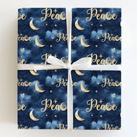 Gold Moon Stars Christmas Gift Wrap, Nativity Peace Wrapping Paper, Christian Holiday Paper, Dark Blue Religious Gift Wrapping Paper Roll