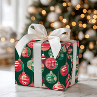 Red and Green Ornament Gift Wrap, Retro Christmas Wrapping Paper, Vintage Holiday Wrapping Paper, Disco Ball Baubles Paper Roll
