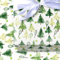 Watercolor Holiday Tree Gift Wrap, Tennis Christmas Wrapping Paper, Tennis Racket Present Paper, Tennis Player Xmas Gift Wrap Roll