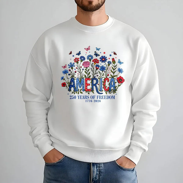 America 250 Years of Freedom Sweatshirt | Floral Butterfly Patriotic Design | Soft Cotton Polyester Blend | Gift for History Lovers