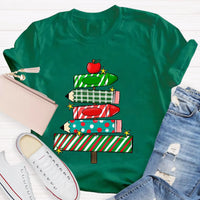 Festive Holiday Classroom Graphic Tee, Christmas Pencil Tree Teacher Shirt, Winter School Vacation T-Shirt, Xmas Teacher Present Shirt
