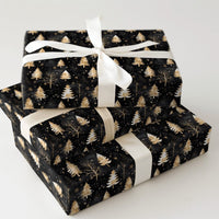 Black Christmas Gift Wrap, Gold and White Tree Wrapping Paper, Modern Winter Forest Present Wrap, Elegant Holiday Night Gift Wrapping Paper