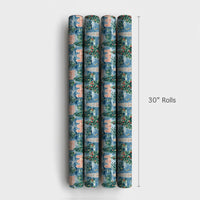 Watercolor Winter City Gift Wrap Roll, Mediterranean Christmas Wrapping Paper, Festive Architecture Wrapping Paper, Holiday Gift Wrap Paper