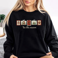 Retro Winter Postage Stamp Crewneck, Tis the Season Christmas Sweatshirt, Comfy Holiday Aesthetic Sweater, Adorable Xmas Pullover for Her