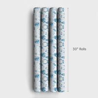 Adorable Abominable Snowman Gift Wrap Roll, Yeti Christmas Wrapping Paper, Blue Winter Forest Present Paper, Whimsical Holiday Gift Wrapping