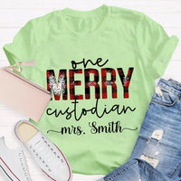 Custom Janitor Holiday Shirt, Personalized One Merry Custodian Christmas T-Shirt, Custodial Staff Graphic Tee Xmas Present