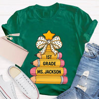 Custom Holiday Teacher T-Shirt, Personalized Christmas Tree Grade Shirt, Festive School Season Graphic Tee, Winter Educator Present