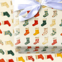 Vintage Holiday Gift Wrap, Christmas Stocking Wrapping Paper, Colorful Festive Christmas Wrapping Paper Roll, Traditional Xmas Present Wrap